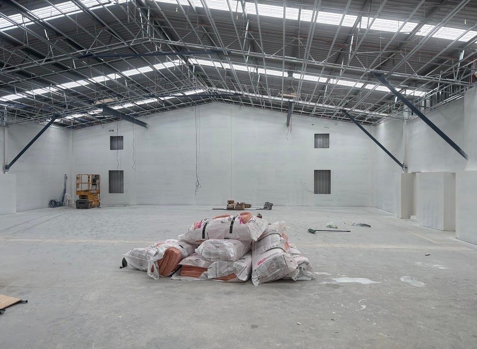 Steel stud framing and a suspended ceiling going in at a commercial site